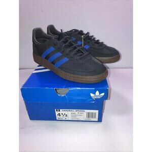 adidas Handball Spezial Y 4.5 W 6 Black W/Blue Stripes Gum Bottom JR3665 NEW